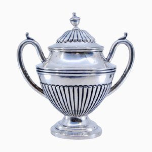 Sugar Bowl in Fluted Silver with Friezes Edge
