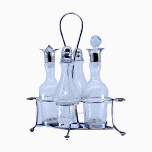 Silver and Cut Glass Cruet, Set of 5