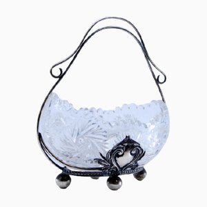 Silver and Cut Glass Candy Box with Ball-Shaped Feet