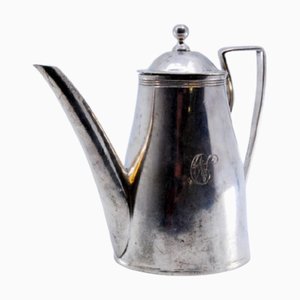 Handgefertigte Kaffeekanne in Silber mit Griff und Klappdeckel