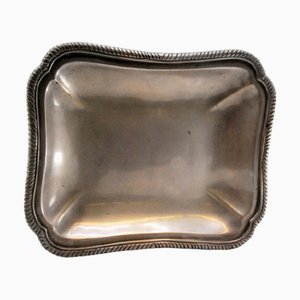 Rectangular Silver Tray with Silver-Cut Corners and Rim with Raised Friezes