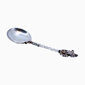 Souvenir Spoon in Silver with Applications, Religious Figures and Twisted Handle