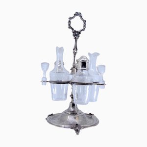 Silver Cruet Set with Acid-Etched Glass Cruets and Mustard, Salt and Pepper Shakers, Set of 6