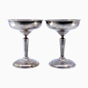 Silver Champagne Glasses with Engraved Floral Motifs