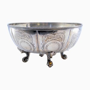 Silver Candy Box with Engravings, Pearled Rim and Feet with Palmettes