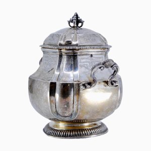 Silver Sugar Bowl with Chiseled Engravings and Raised Friezes