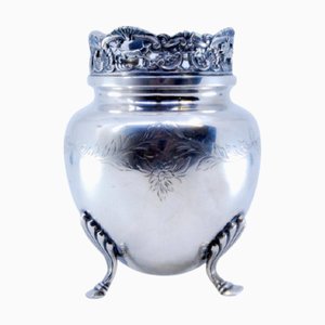 Silver Pot with Support Feet and Rim with Cut-Out Grate