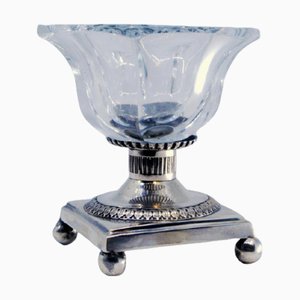 Beaded Silver and Cut Glass Salt Shaker