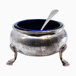 Silver Sugar Bowl with Blue Glass Core and Claw Feet, Set of 2
