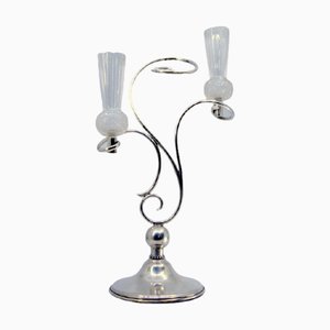 Silver Candelabra with Frosted Glass Candleholders