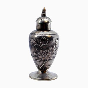 Asian Silver Candlestick with Floral Reliefs
