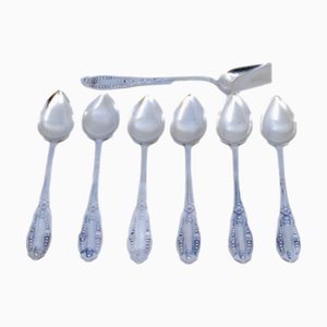 Silberne Kaffeelöffel & Zuckerschaufel mit Erhöhten Griffen, 6 . Set