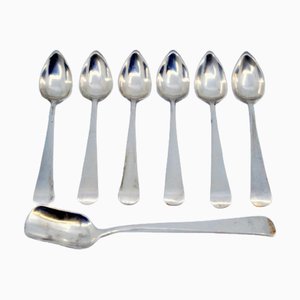 Silberne Kaffeelöffel und Zuckerschaufel, 6 . Set