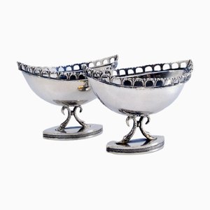 Nave-Shaped Silver Salt and Pepper Shakers with Scalloped Rims, Set of 2