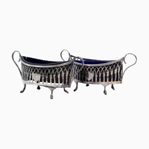 Salt and Pepper Shakers in Cut Silver with Blue Glass Souls Interior, Set of 2