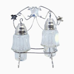 Glass Salt and Pepper Shakers with Lids and Silver Frame, Set of 2