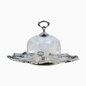 Cut-Out Silver Cheese Dish with Acid-Etched Glass Lid