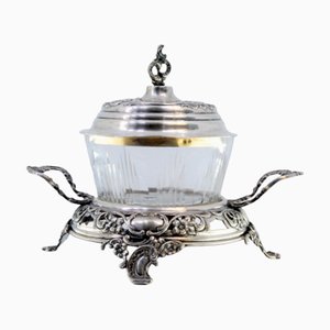 Butter Dish in Cut Silver with Acid-Etched Glass Core
