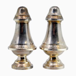 Silver Salt and Pepper Shakers with Engravings, Set of 2