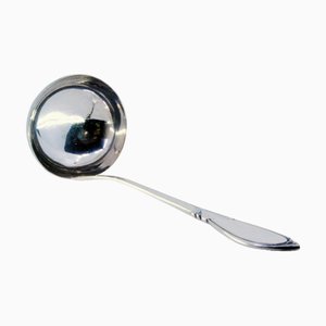 Silver Soup Ladle with Handle Grooves and Monogram Plaque