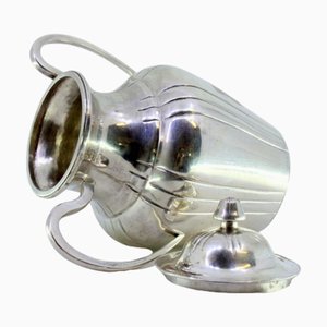 Sugar Bowl in Gummed Silver with Smooth Handles and Knob Lid