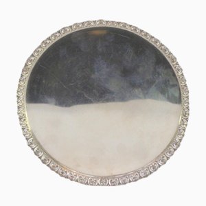Silver Tray with Grid and Raised Floral Motifs