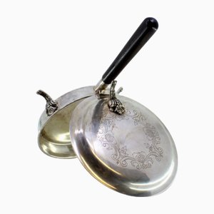 Silver Whisk with Floral Motifs Engraved Lid, Raised Feet and Wooden Handle