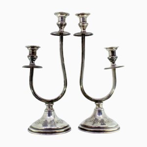 Silver Candelabra with Beaded Lights and Floral Reliefs, Set of 2