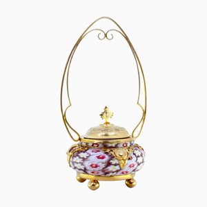 Gold-Plated Silver and Murano Glass Bonbonniere with Floral Motifs Embossing and Spherical Feet