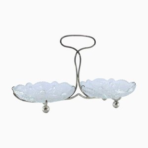 Silver and Cut Glass Candy Box with Round Feet