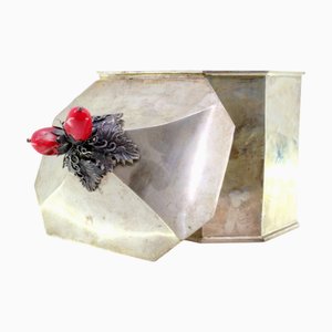 Octagonal Silver Candy Box with Fruit and Leaves Lid