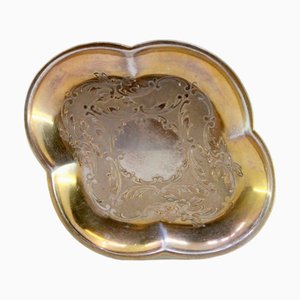 Gold-Plated Silver Bowl with Cut-Out Sides, Central Relief and Monogram