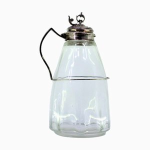 Glass Wine Jug with Silver Stand and Raised Application Lid with Hollow Knob