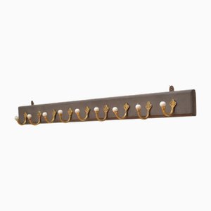 Victorian Brass and Ceramic Coat Hooks Coat Rack, 1880