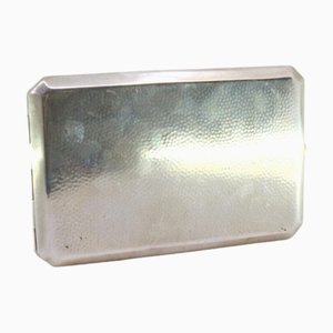 Hammered Silver Cigarette Case with Gold Interior and Chamfered Corners