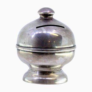 Silver Piggy Bank with Circular Base