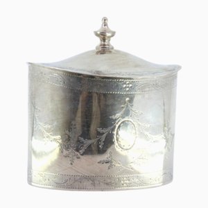 Silver Tea Box with Engraved Plant Motifs and Monogram Card
