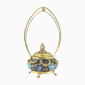 Murano Glass and Gilded Silver Candy Box with Cut-Out Handle Lid, Hanging Garlands and Claw-Shaped Feet