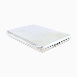 Silver Cigarette Case with Beveled Corners, Ribbons and Hinged Lid