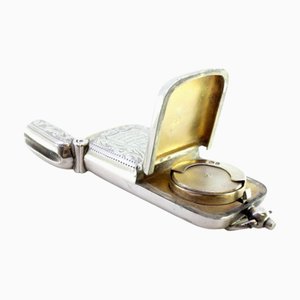 Guilloche Silver Matchbox with Engraved Plant Motifs and Coin Compartment with Hanging Ring