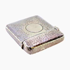 Hammered Silver Matchbox with Central Monogram Card and Hanging Ring