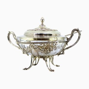 Silver Compote Dish with Embossed Glass Core