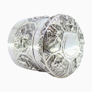 Silver Box Embossed with Hindu Deities in Cylindrical Shape