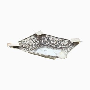 Silver Ashtray with Embossed Floral Motifs