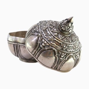 Circular Silver Box with Embossed Fruit and Knob on the Lid