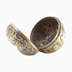 Apple-Shaped Gilded Silver Box with Reliefs on the Hinged Lid