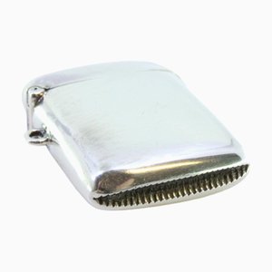 Silver Matchbox with Hanging Ring and Hinged Lid