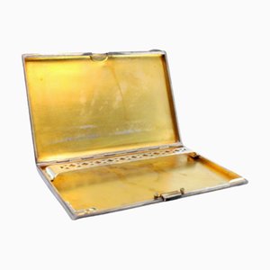 Three-Tone Silver and Gold Cigarette Case with Gold Interior and Cut-Out Cigarette Holder