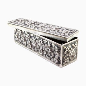 Rectangular Silver Box with Raised Floral Motifs