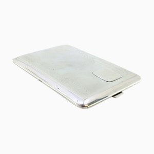 Silver Cigarette Case with Engraved Strips, Monogram Card and Gold Interior